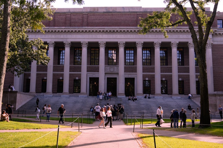 The Widener Library at Harvard University, Tuesday, Sept. 30, 2025, in Cambridge, Mass. (AP Photo/Charles Krupa)