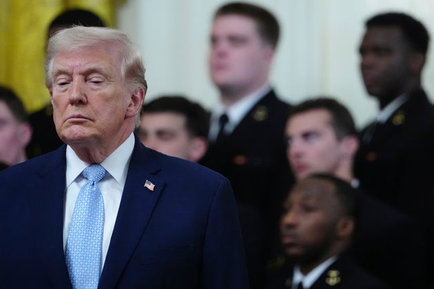 Donald Trump during the Commander-in-Chief's Trophy presentation with the Navy Midshipmen football team in the East Room of the White House on March 20.