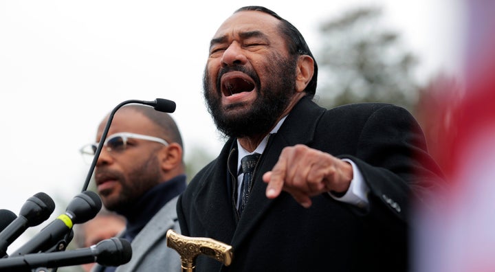 Rep. Al Green (D-Texas) speaks at a presser after joining "Remove the Regime" protesters as they march from Union Station to the Capitol on Nov. 20, 2025, in Washington, D.C. The protesters are demonstrating against President Donald Trump and calling for his impeachment.