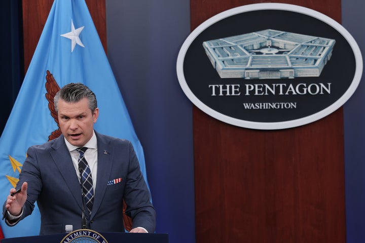 ARLINGTON, VIRGINIA - MARCH 19: U.S. Secretary of War Pete Hegseth provides updates on military operations in Iran during a press briefing at the Pentagon on March 19, 2026 in Arlington, Virginia. The U.S. and Israel continue their joint attack on Iran that began on February 28. (Photo by Win McNamee/Getty Images)