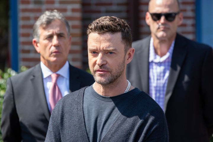 FILE - Justin Timberlake urges drivers not to get behind the wheel even after just one alcoholic drink in Sag Harbor, New York, on Sept. 13, 2024, as part of his sentence for drunk driving. (AP Photo/Ted Shaffrey, File)