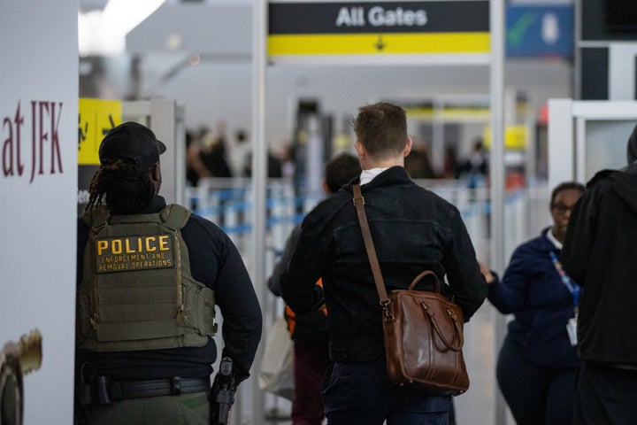 ICE has already been deployed at some U.S. airports amid the partial government shutdown. This federal agent was photographed at JFK airport in New York City on March 23, 2026.
