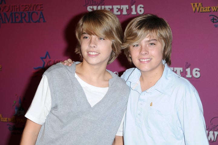 Cole and Dylan Sprouse at Miley Cyrus' 16th birthday party in 2008