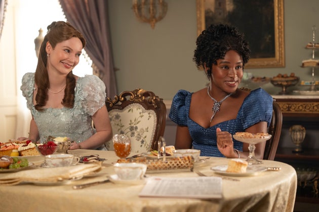 Hannah Dodd as Francesca Bridgerton and Masali Baduza as Michaela in season four of Bridgerton