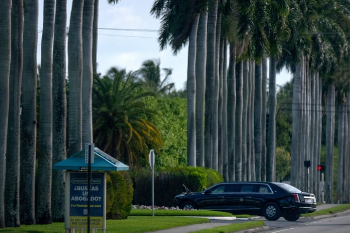 Trump's limousine arrives at Trump International Golf Club in West Palm Beach on March 15. That was another weekend during which early voting took place.
