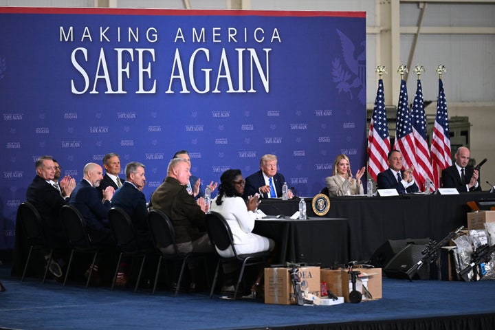 Donald Trump joined by Kash Patel, Stephen Miller, Pam Bondi and other officials during a Memphis Safe Task Force roundtable on Monday in Memphis, Tennessee.