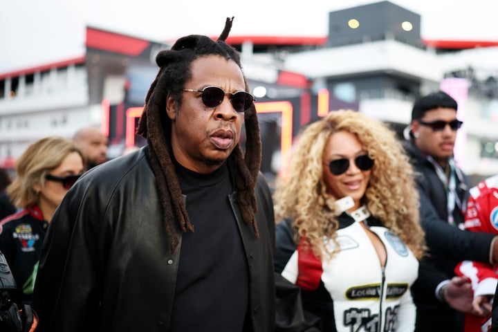 Jay-Z and Beyoncé in the Paddock before the Las Vegas F1 Grand Prix at the Strip Circuit in Las Vegas on November 22, 2025.
