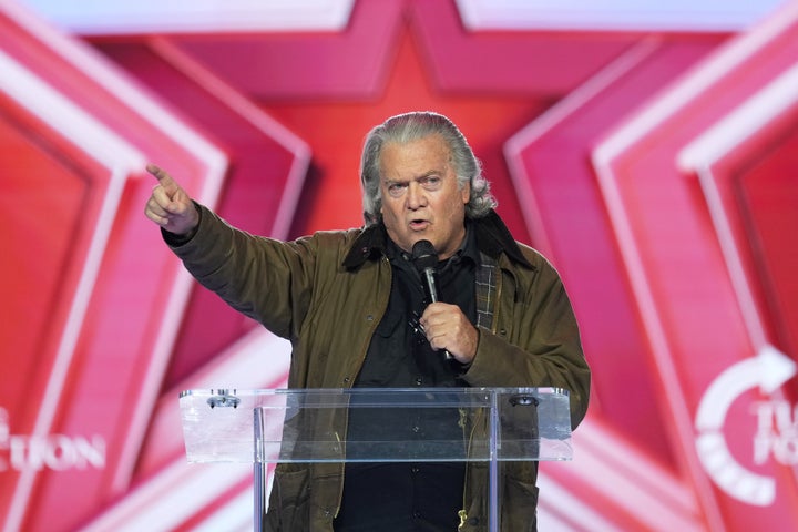 Bannon, seen here at Turning Point USA's AmericaFest 2025, was friends with Epstein. 