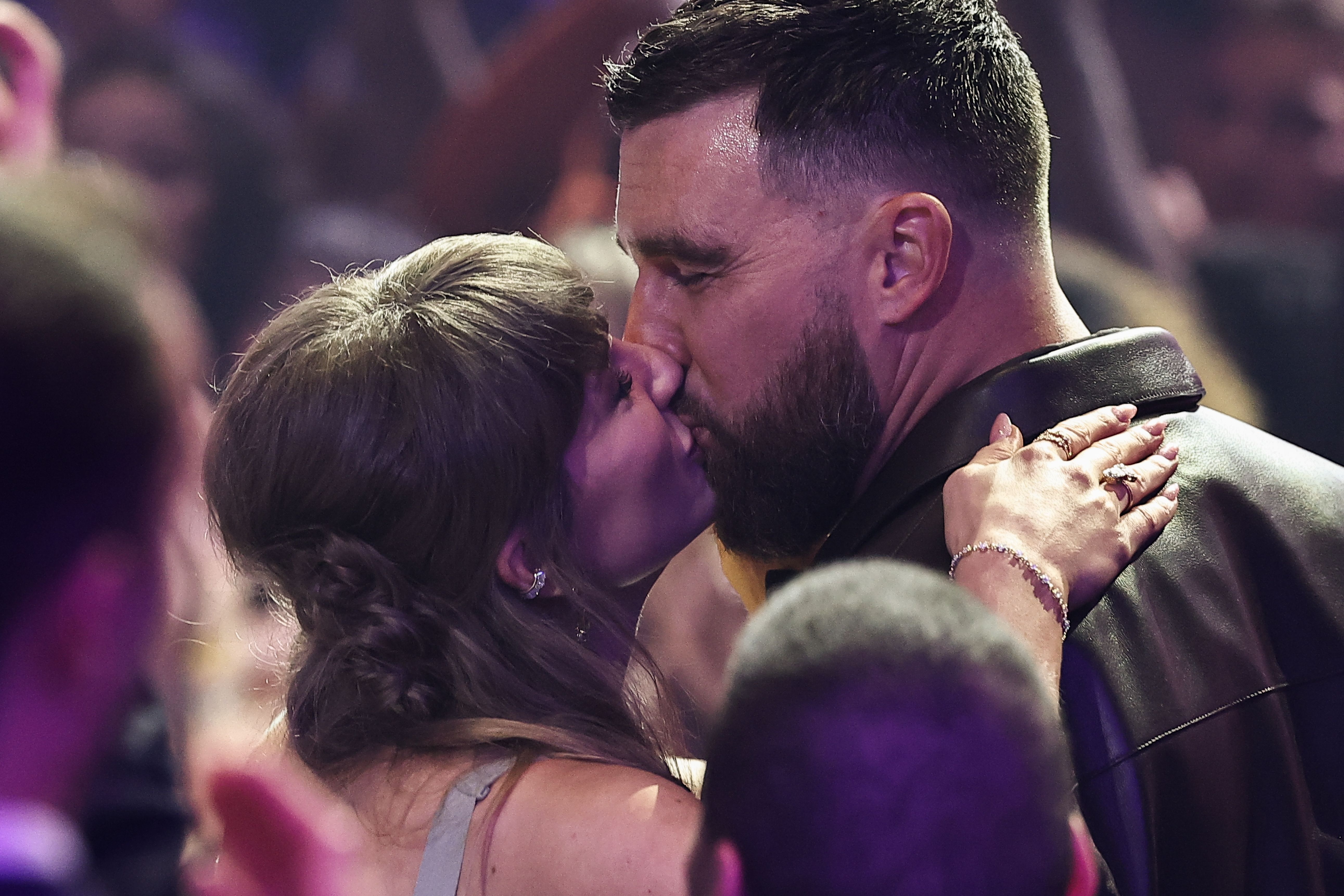Taylor Swift's Fiancé Travis Kelce Shows Support As She Cleans Up At iHeartRadio Awards