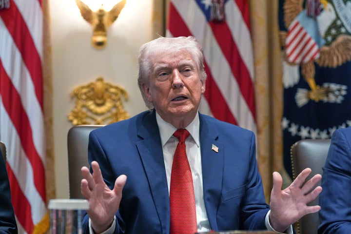 President Donald Trump speaks during a Cabinet meeting at the White House, on March 26, 2026, in Washington.