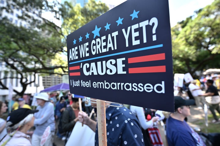 Demonstrators take part in the No Kings Houston Protest in Houston, Texas.