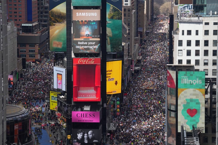 People attend a "No Kings" protest in New York.