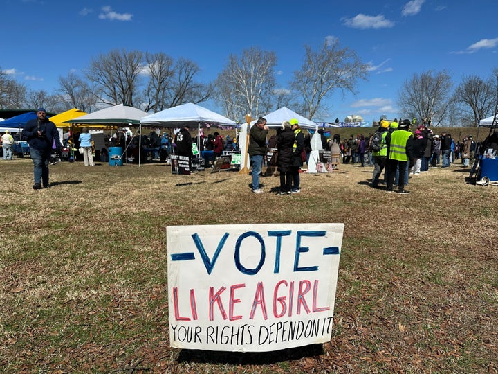 People gather in suburban Philadelphia in Morrisville, Pennsylvania for a "No Kings" rally.