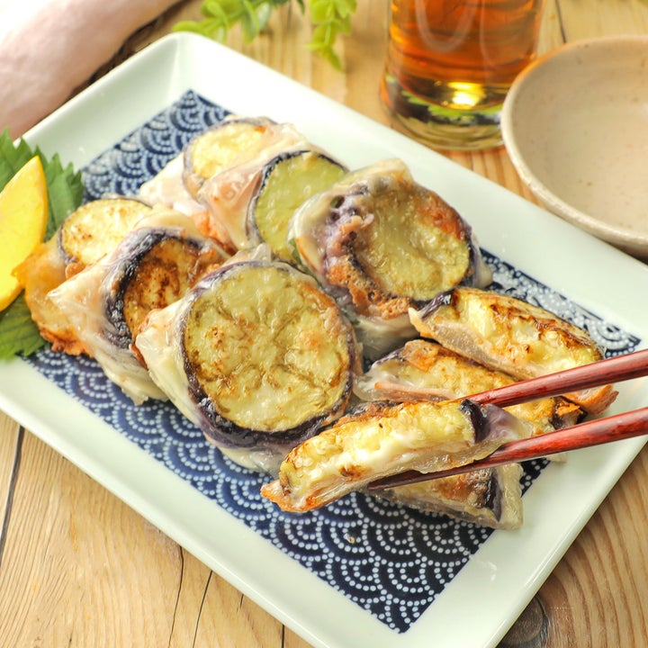 なすのベーコンチーズライスペーパー焼き