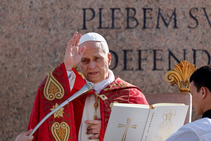 Pope Leo XIV presides over Palm Sunday Mass at St. Peter's Square in Vatican City.