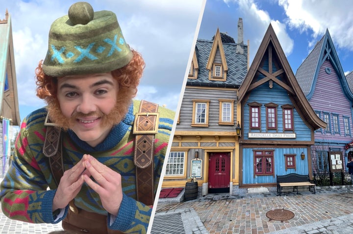 Oaken (left) and buildings in Arendelle (right)