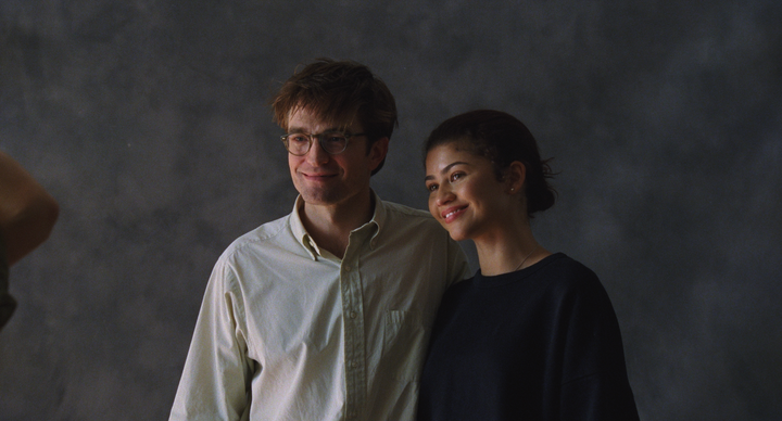 Pattinson and Zendaya pose as soon-to-be newlyweds Charlie and Emma in "The Drama."