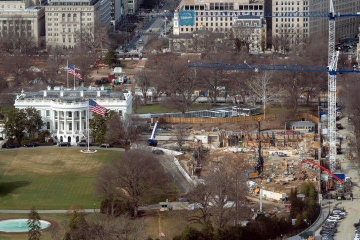 Work continues on the construction of the ballroom at the White House, Tuesday, Feb. 24, 2026, in Washington, where the East Wing once stood. (AP Photo/Jose Luis Magana)