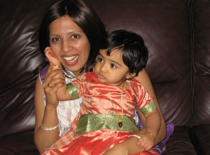 The author with her daughter at her daughter's first birthday party