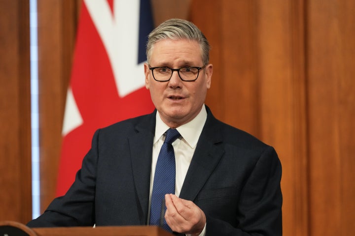 Britain's Prime Minister Keir Starmer speaks during a press conference at Downing Street in London, Wednesday, April 1, 2026. (AP Photo/Frank Augstein, Pool)