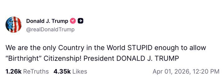 Donald Trump reacts to Supreme Court hearing on birthright citizenship.