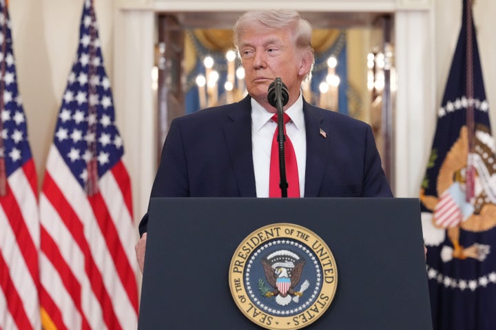 President Donald Trump pauses as he finishes speaking about the Iran war from the Cross Hall of the White House on April 1, 2026, in Washington. In his address, Trump said the U.S. would hit Iran “extremely hard over the next two to three weeks,” while also insisting American “core strategic objectives are nearing completion.”