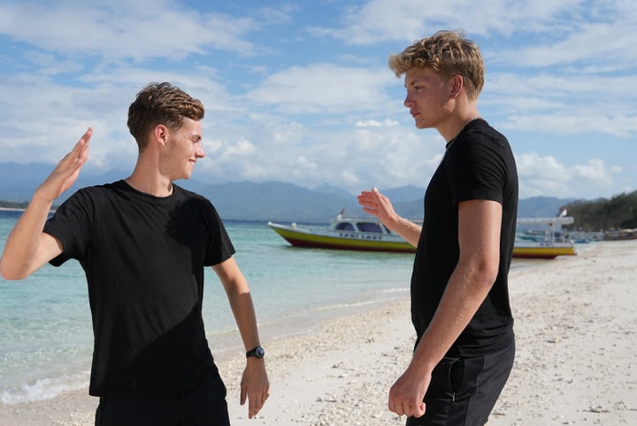 Alfie Watts (left) with Race Across The World travel buddy Owen Wood