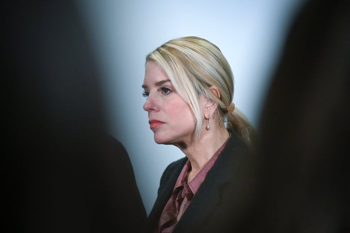 U.S. Attorney General Pam Bondi, seen here answering questions from the media in March, has been ousted from her role.
