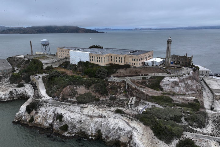An aerial view of Alcatraz Island prison on June 24, 2025 in San Francisco, California. (Photo by Kirby Lee/Getty Images)