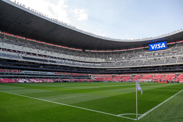 This photo shows the interior of the Azteca Stadium, taken on March 28, 2026 in Mexico City, the capital of Mexico. (Photo by Li Muzi/Xinhua via Getty Images)
