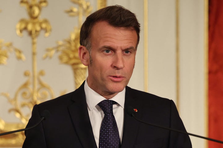 French President Emmanuel Macron speaks during a press conference with Japan's Prime Minister Sanae Takaichi at Akasaka Palace in Tokyo on April 1, 2026.