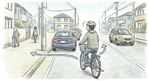 左側に連続して車が駐車している様子