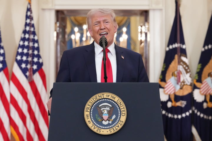 President Donald Trump speaks about the Iran war from the Cross Hall of the White House on Wednesday, April 1, 2026, in Washington. (AP Photo/Alex Brandon, Pool)