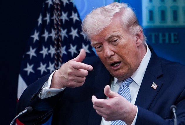 President Donald Trump speaks with reporters in the James Brady Press Briefing Room at the White House, Monday, April 6, 2026, in Washington.