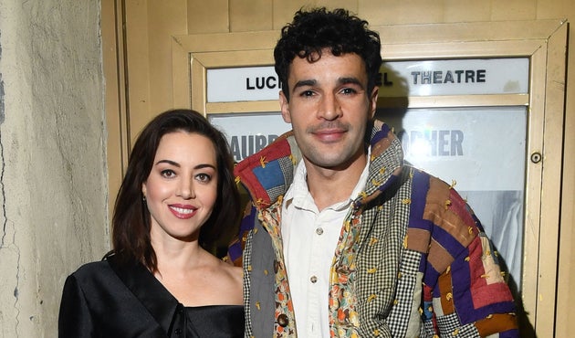 Aubrey Plaza and Christopher Abbott pictured during the run of their off-Broadway play Danny And The Deep Blue Sea in November 2023