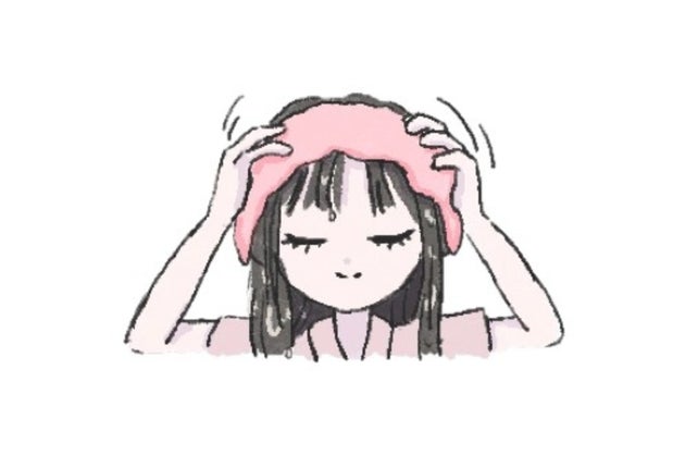 頭頂部を揉むように水分オフ。