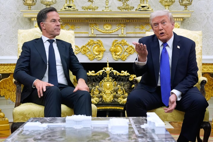 FILE - President Donald Trump meets with NATO Secretary General Mark Rutte in the Oval Office of the White House, Oct. 22, 2025, in Washington. (AP Photo/Alex Brandon, File)