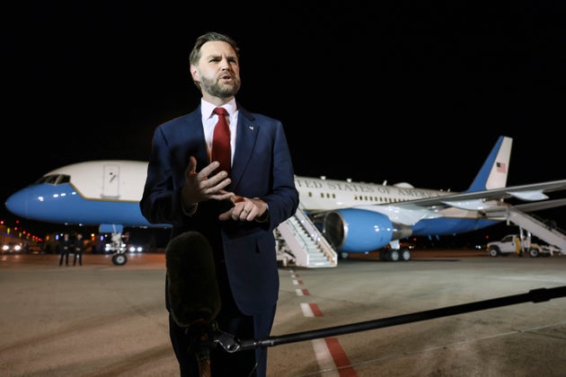 Vice President JD Vance speaks to reporters before boarding Air Force Two to return to Washington, at Budapest Ferenc Liszt International Airport in Budapest, Hungary, Wednesday, April 8, 2026.