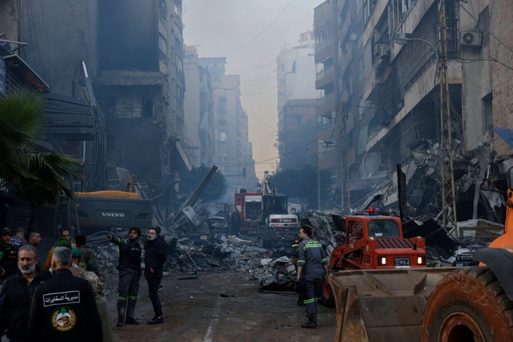 BEIRUT, LEBANON - APRIL 8: Rescue workers search for people after an Israeli attack hit a residential building in the Corniche al Mazraa neighborhood on April 8, 2026 in Beirut, Lebanon.