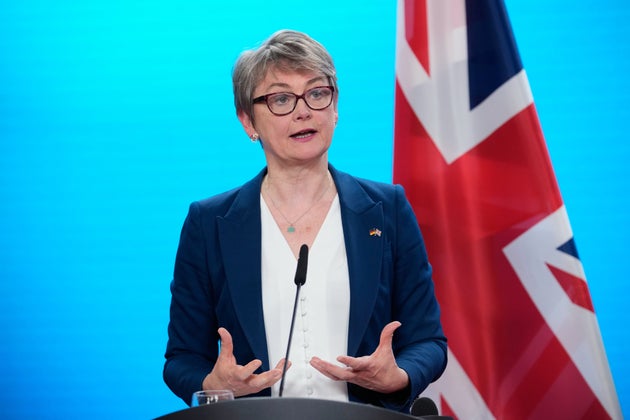 Britain's Foreign Secretary Yvette Cooper, speaks during a joint press conference with Germany's Foreign Minister Johann Wadephul at the Foreign Ministry in Berlin, Germany, Wednesday, Nov. 19, 2025.