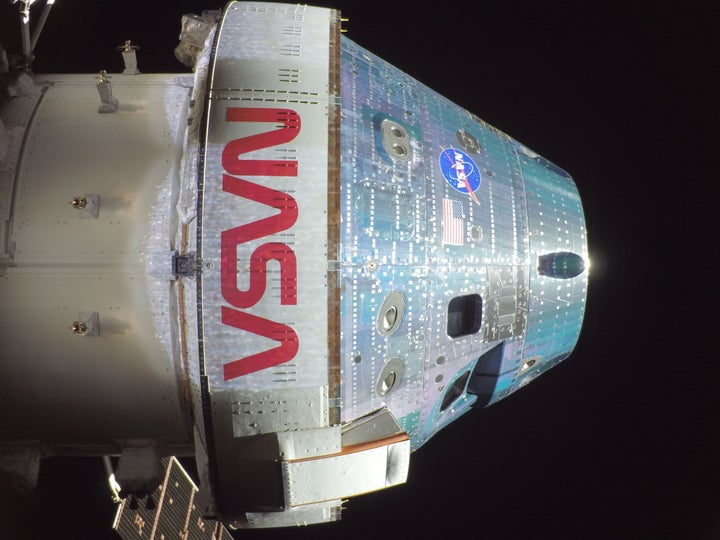 This photo provided by NASA shows the exterior of the Orion spacecraft Integrity during the Artemis II mission en route to the moon on April 3, 2026.