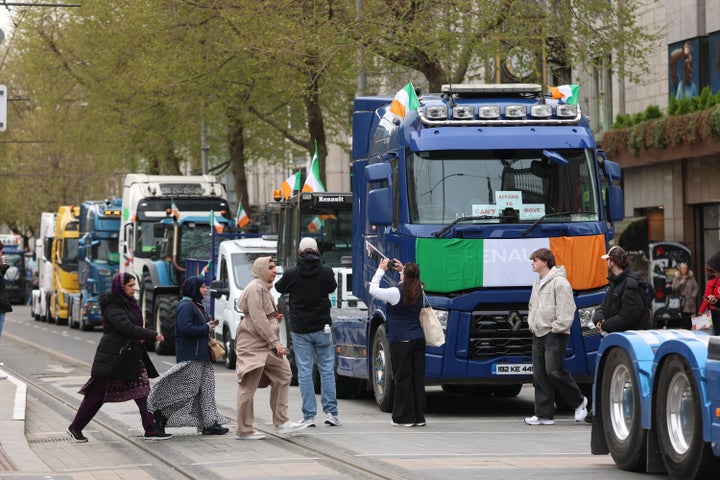 Vehicles take part on the fourth day of a National Fuel Protest against rising fuel prices on O'Connell Street in Dublin. (Photo by Liam McBurney/PA Images via Getty Images)