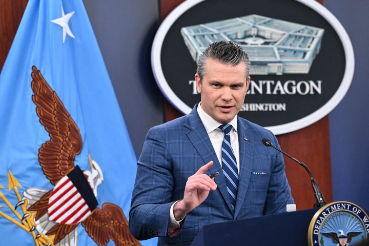 Secretary of Defense Pete Hegseth speaks during a press briefing at the Pentagon in Washington, DC, on April 8, 2026. (Photo by Mandel NGAN / AFP via Getty Images)