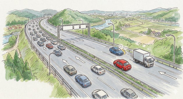 高速道路を逆走する車のイメージ図