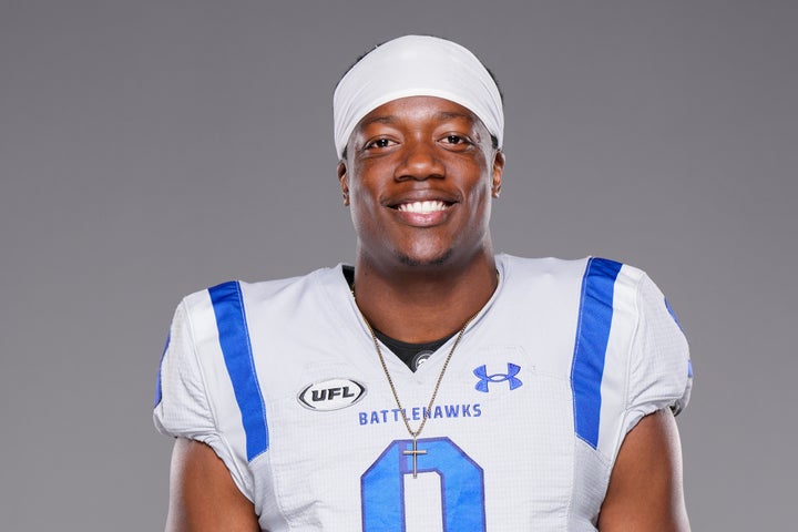 Chris Payton-Jones posed for a portrait as a member of the St. Louis Battlehawks in 2024.
