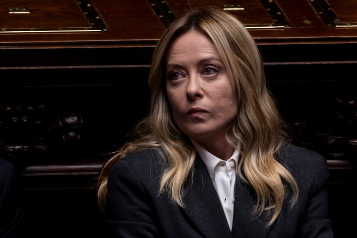 ROME, ITALY - APRIL 9: Italian Prime Minister Giorgia Meloni addresses the lower house of the Italian Parliament on her government's actions and the latest developments in Iran, on April 9, 2026 in Rome, Italy. (Photo by Antonio Masiello/Getty Images)