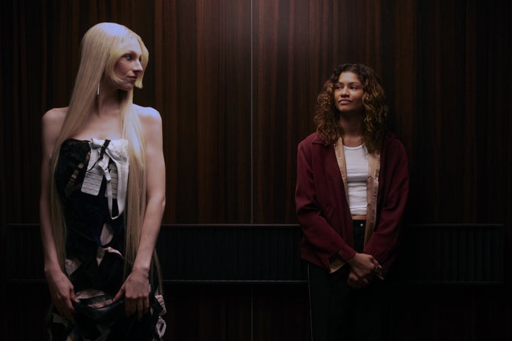 Hunter Schafer as Jules and Zendaya as Rue in a scene from the latest season of "Euphoria."