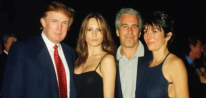 Donald Trump, his future wife, Melania Trump, Jeffrey Epstein and Ghislaine Maxwell pose at Mar-a-Lago in 2000.