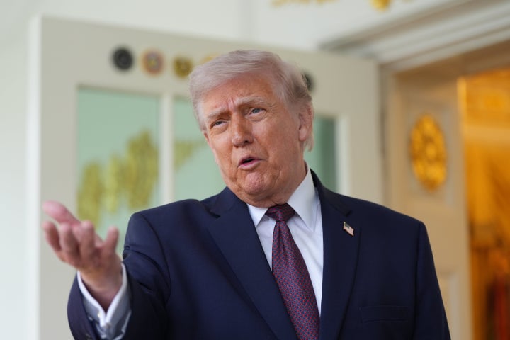 President Donald Trump speaks outside the Oval Office of the White House on April 13, 2026, in Washington. Trump has said negotiations between U.S. and Iranian officials could resume in Pakistan in the next two days.