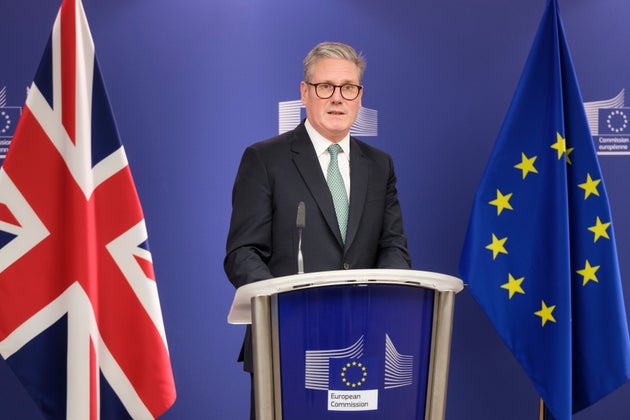 Keir Starmer talks to the media prior a bilateral meeting with the President of the European Commission (Unseen) at the Berlaymont, the EU Commission headquarters on October 2, 2024 in Brussels, Belgium.